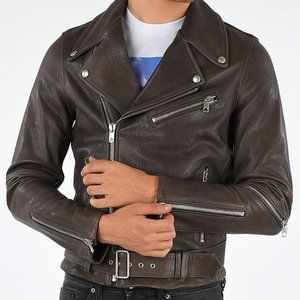 $2250 DIESEL BLACK GOLD Brown Zipper Biker Leather